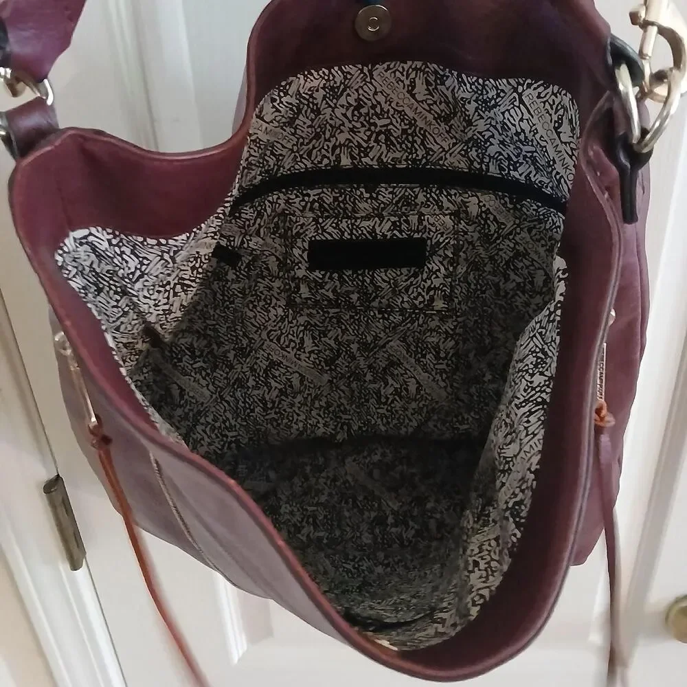 Y2K Style Rebecca Minkoff Burgundy Leather Moto Bucket Tote Hobo Bag Indie Boho